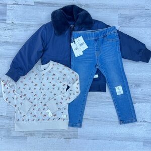 7 For All Mankind Girls 3T 3pc Outfit Set Denim Jacket Jeans Shirt Bundle‎ Lot